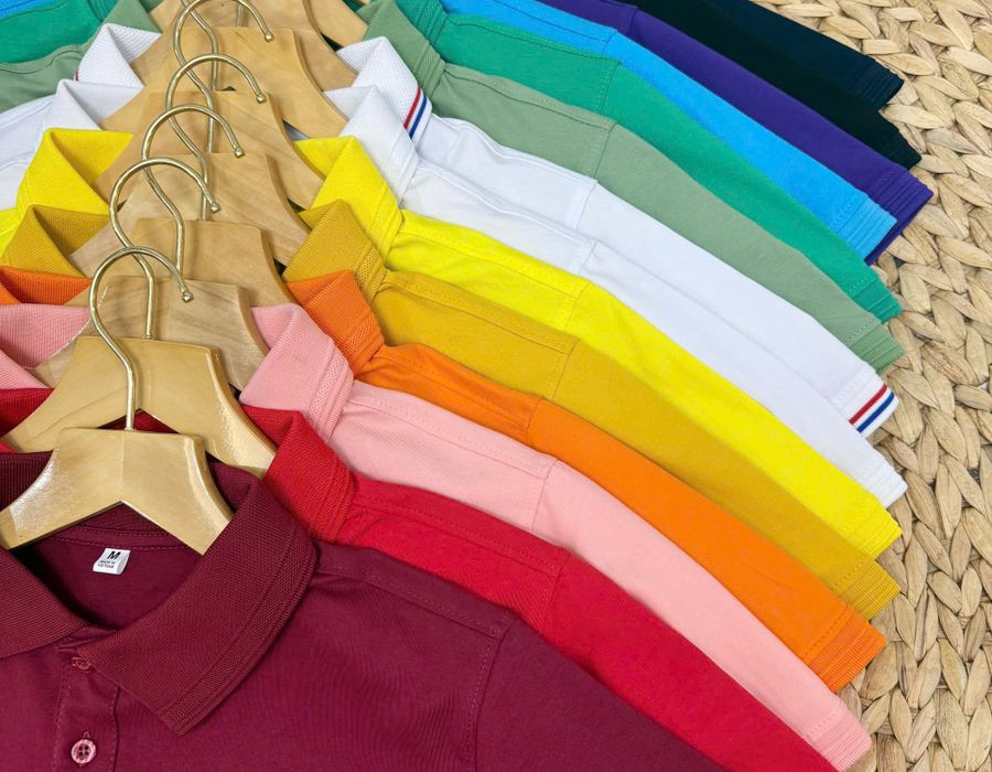 Polo shirts on hangers