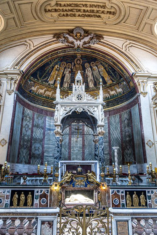 Free Stunning view of the altar and mosaic in San Lorenzo in Damaso, Rome, showcasing art and architecture. Stock Photo