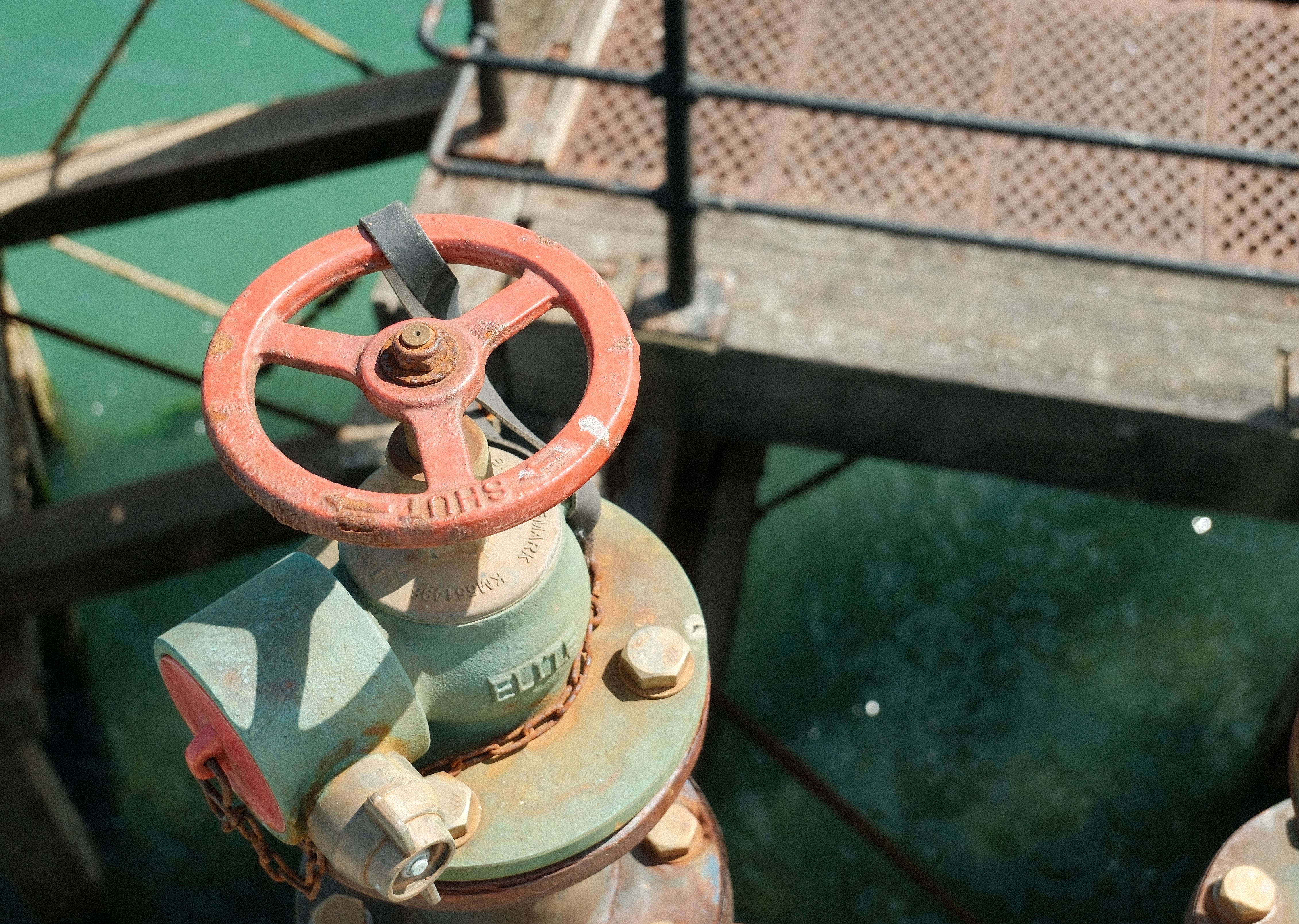 Close-up of a water pipe shutoff valve