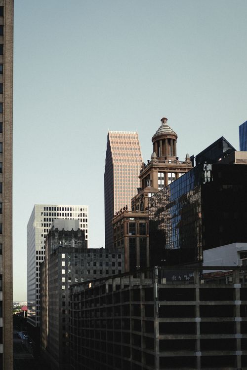 Free A daytime cityscape of downtown Houston featuring historic and modern architecture. Stock Photo