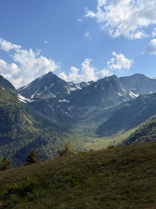 Free Breathtaking summer scene of the Caucasus Mountains under a clear blue sky. Stock Photo