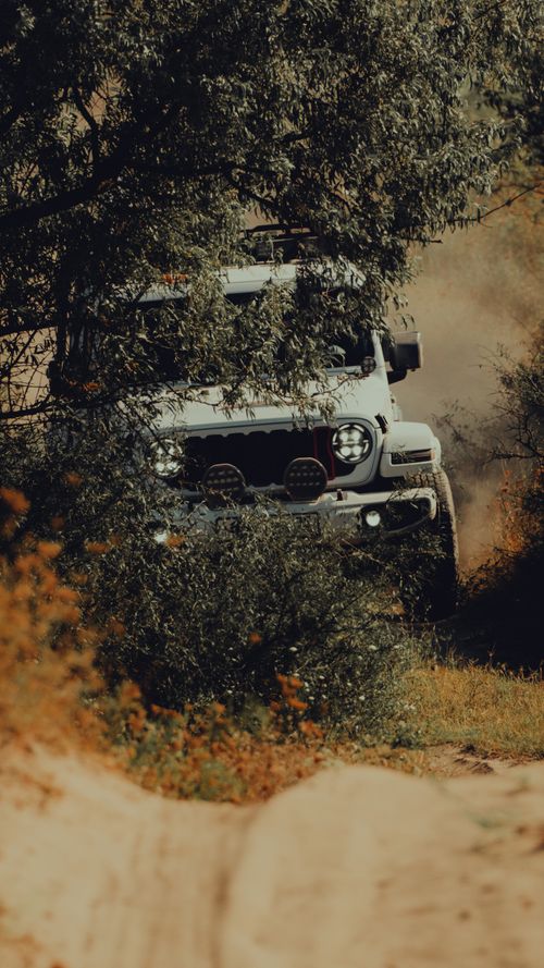 Free White SUV navigating rugged terrain in Chechnya's wilderness, ideal for adventure enthusiasts. Stock Photo