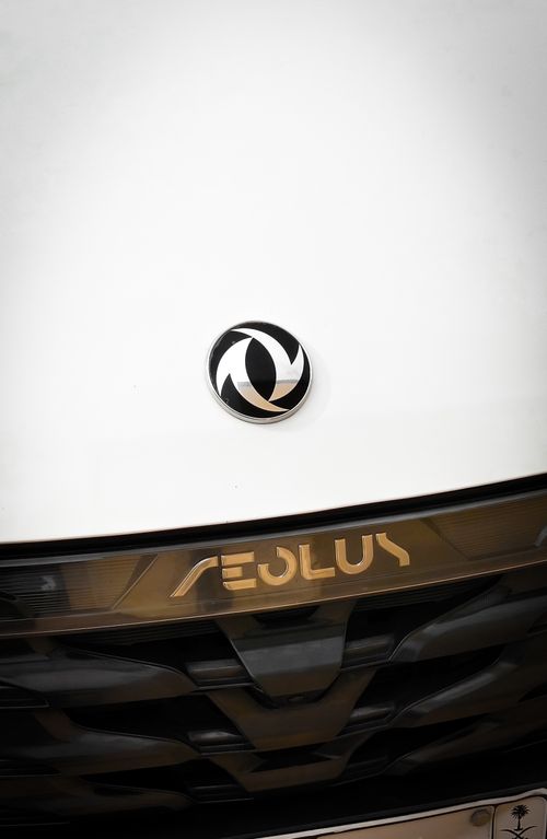 Free Detailed image of the Aeolus car emblem on a white vehicle showing brand design and style. Stock Photo