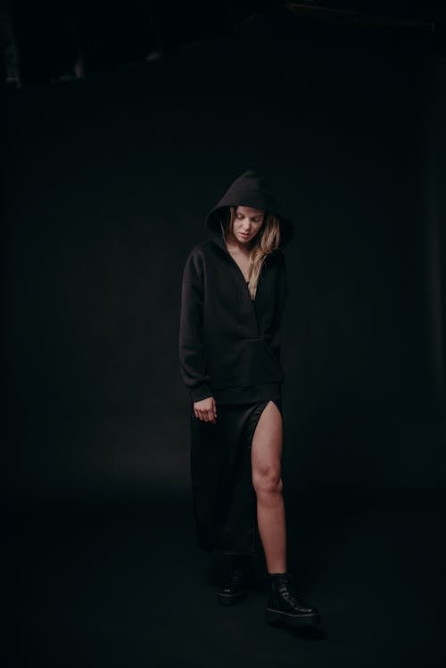Free Woman in Black Hoodie and Black Skirt Stock Photo