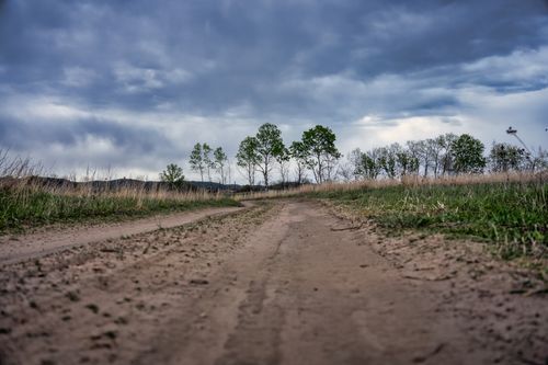 Free Scenic view of a dirt road through a field under a dramatic sky in Kellogg, Minnesota. Stock Photo