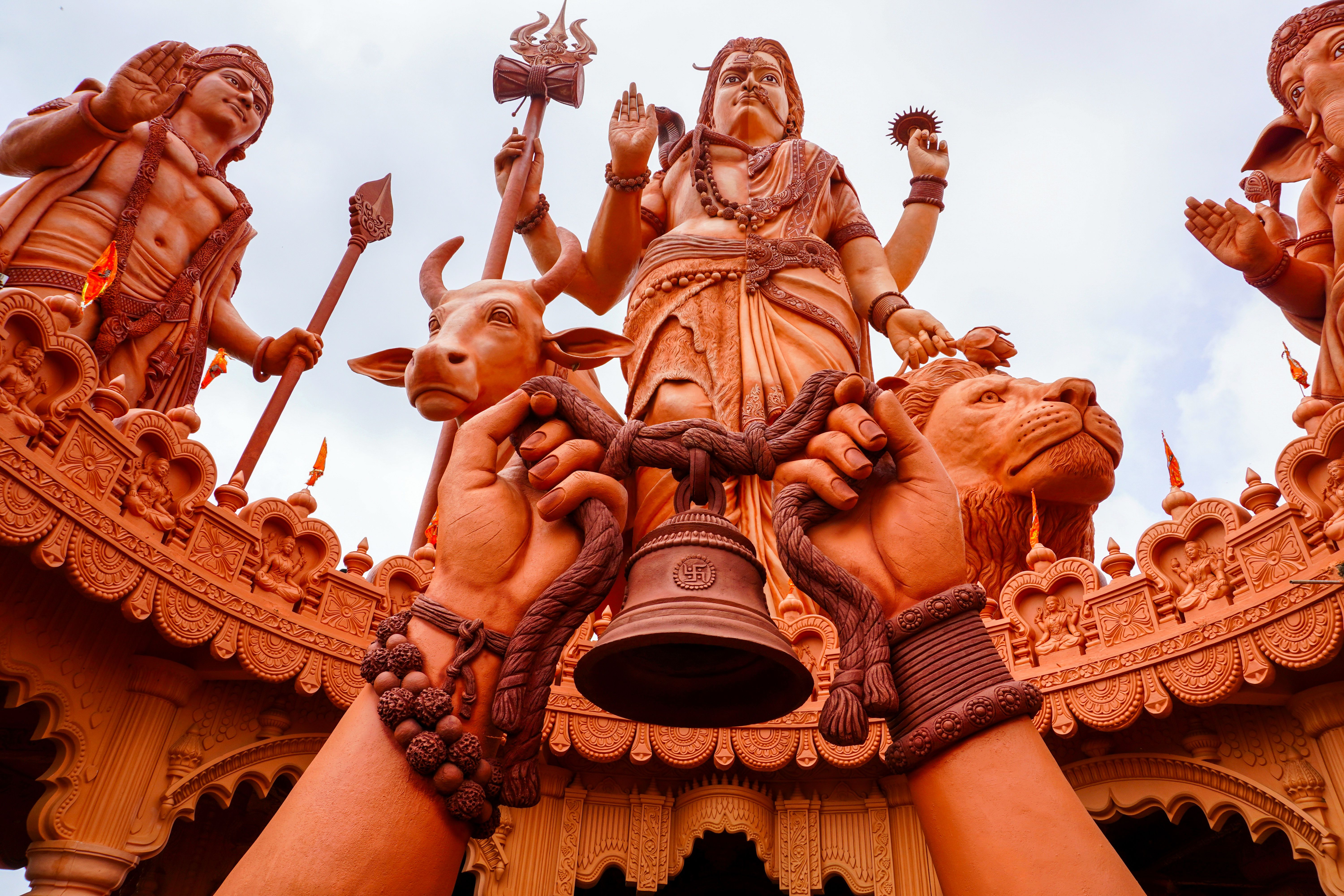 Majestic hindu deities sculptures in temple, Mauritius