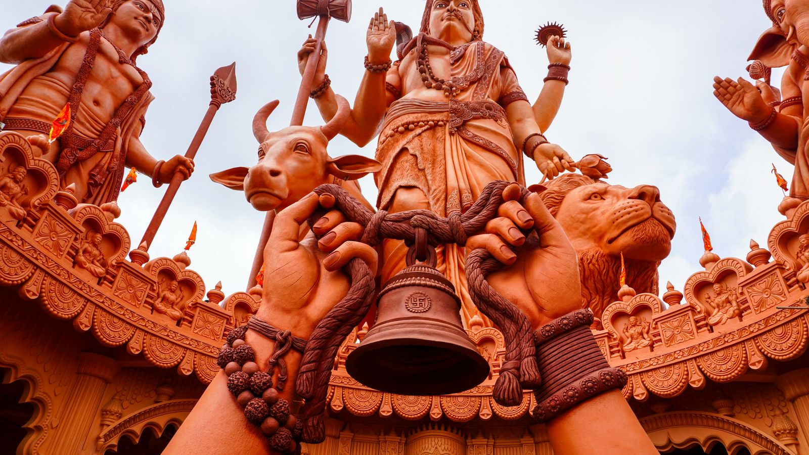 Majestic hindu deities sculptures in temple, Mauritius