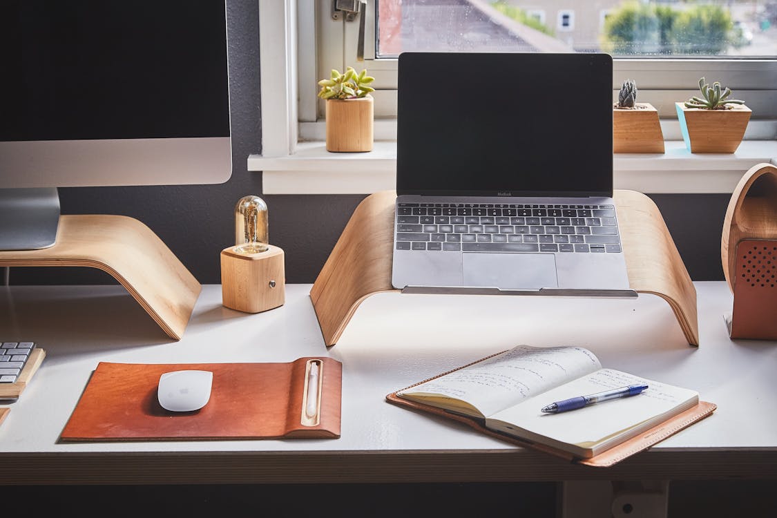 Home office desk with computers