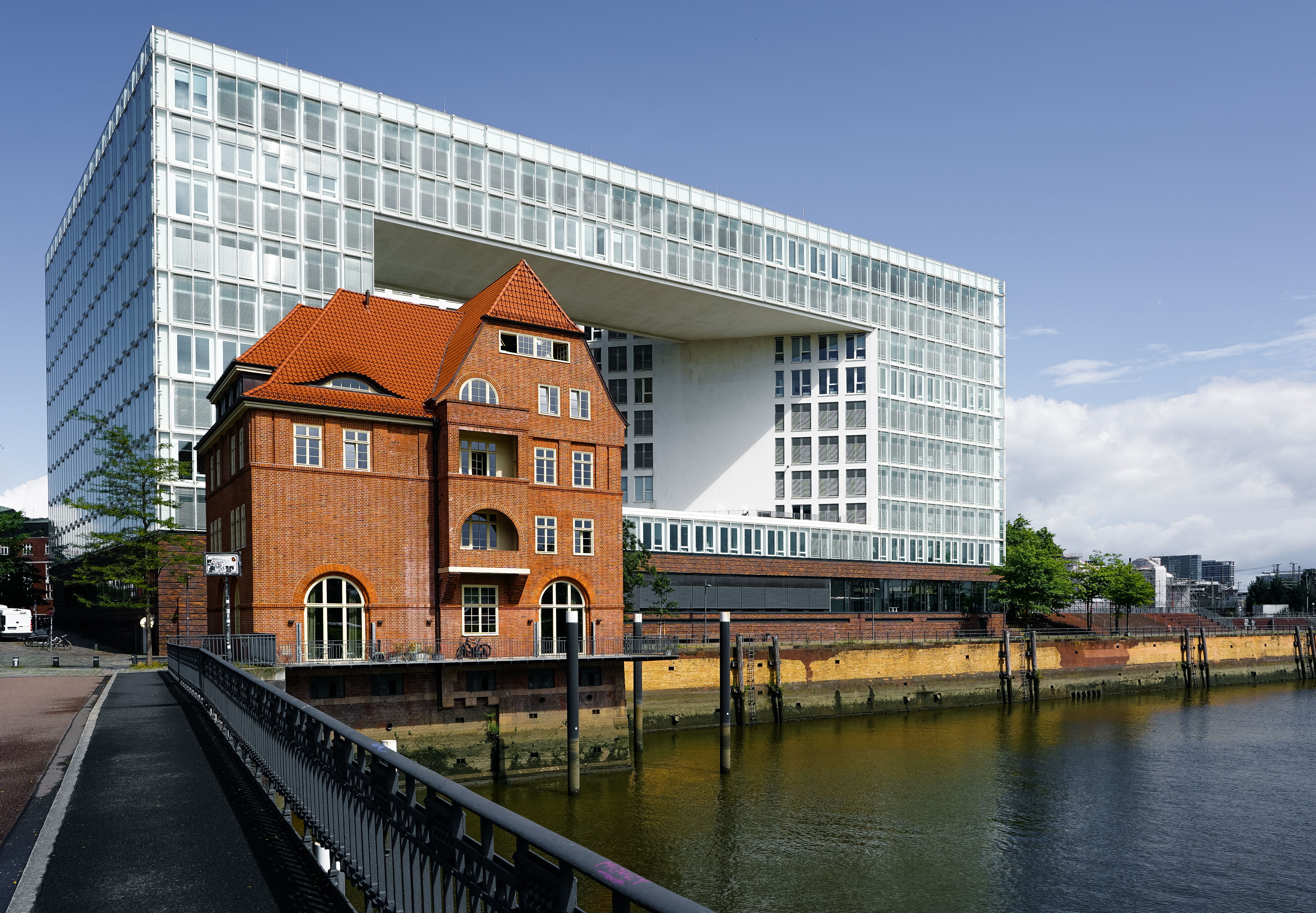 Striking architecture merging old and new styles in Hamburg's Hafencity district.
