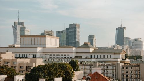 Free A stunning view of Warsaw's skyline showcasing modern skyscrapers and urban architecture. Stock Photo
