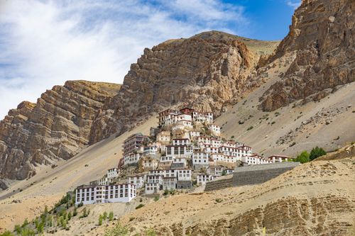 Free Breathtaking view of Ki Monastery nestled in the rugged Himalayan mountains under a bright, clear sky. Stock Photo