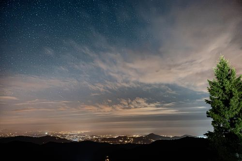 Free Stunning view of the starry night sky and city lights from the mountains of Rize, Türkiye. Stock Photo