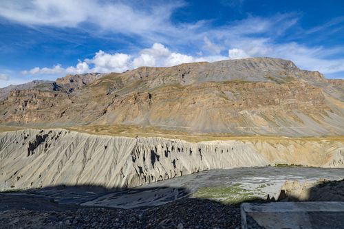 Free Stunning view of eroded mountains in Spiti Valley under a vibrant blue sky. Stock Photo