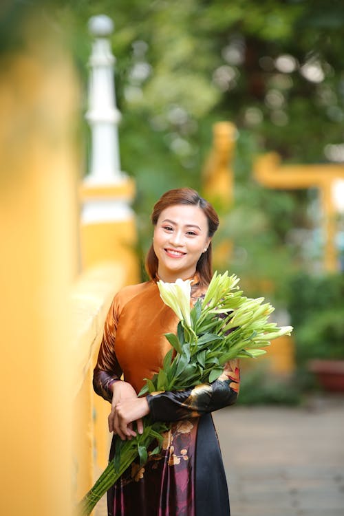 Free Woman Holding Bouquet Of Flowers Stock Photo
