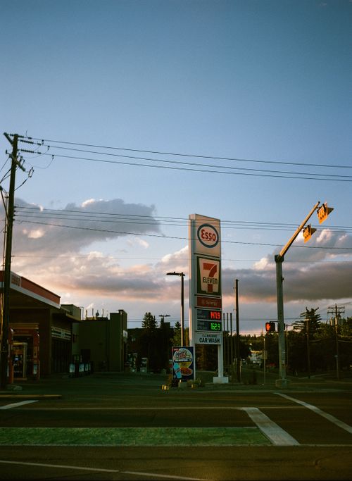Free Vintage capture of a gas station under twilight skies in Calgary, Alberta, Canada. Stock Photo