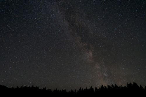 Free A breathtaking view of the Milky Way galaxy over the forest in Schliersee, Bavaria. Stock Photo