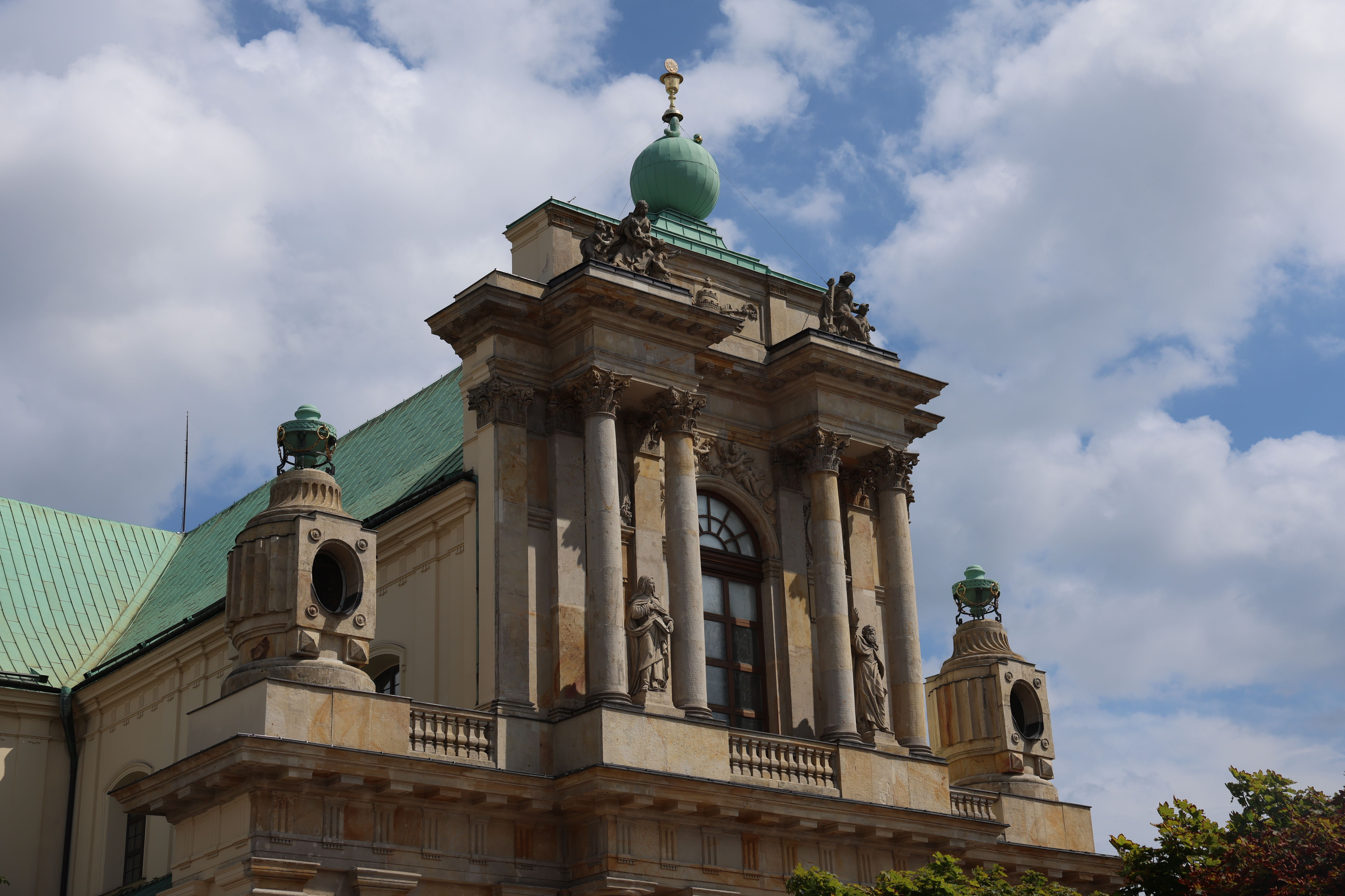 Ornate historic academic building facade in Warsaw, Poland