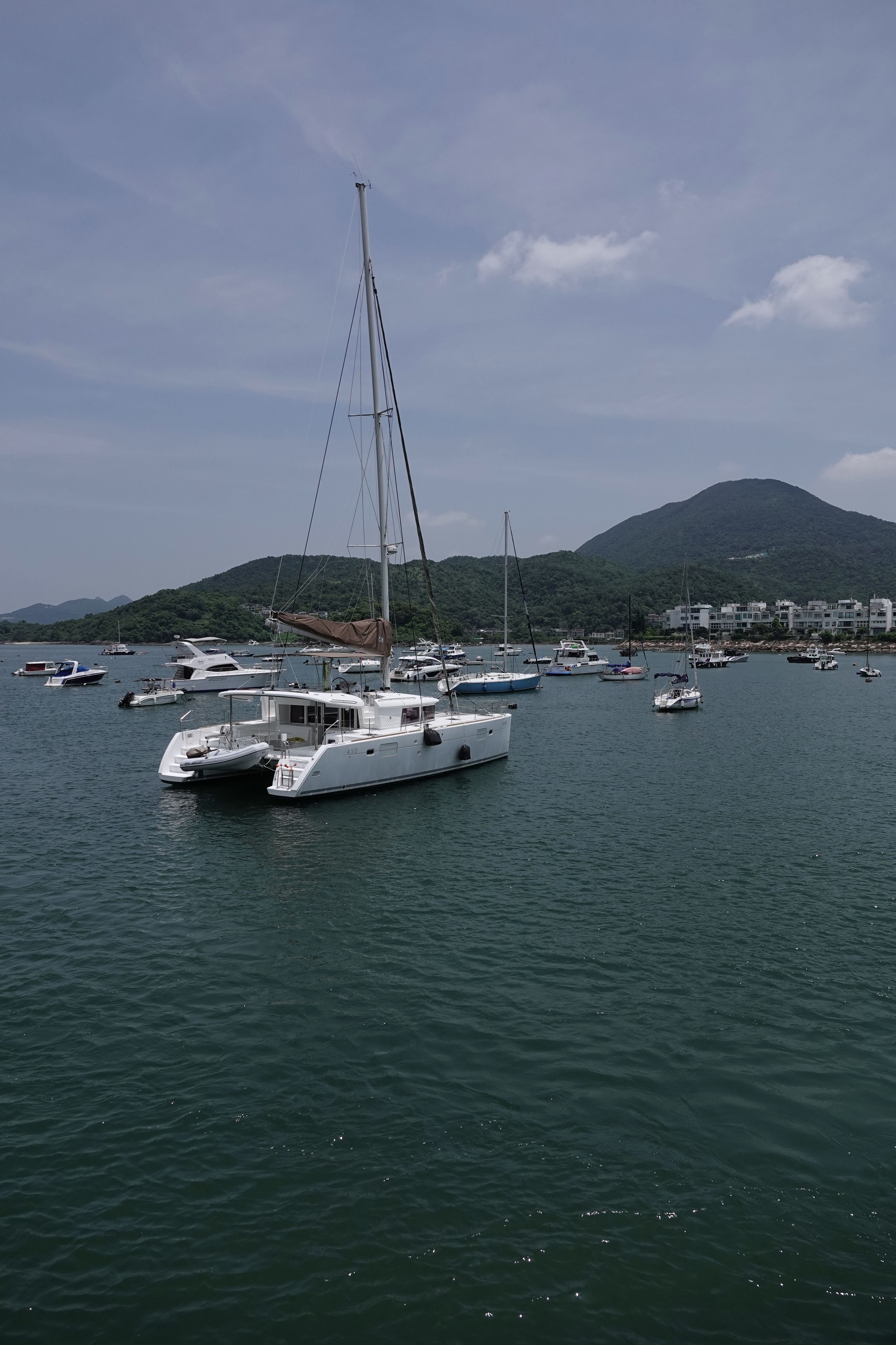 Large luxury catamaran in a marina