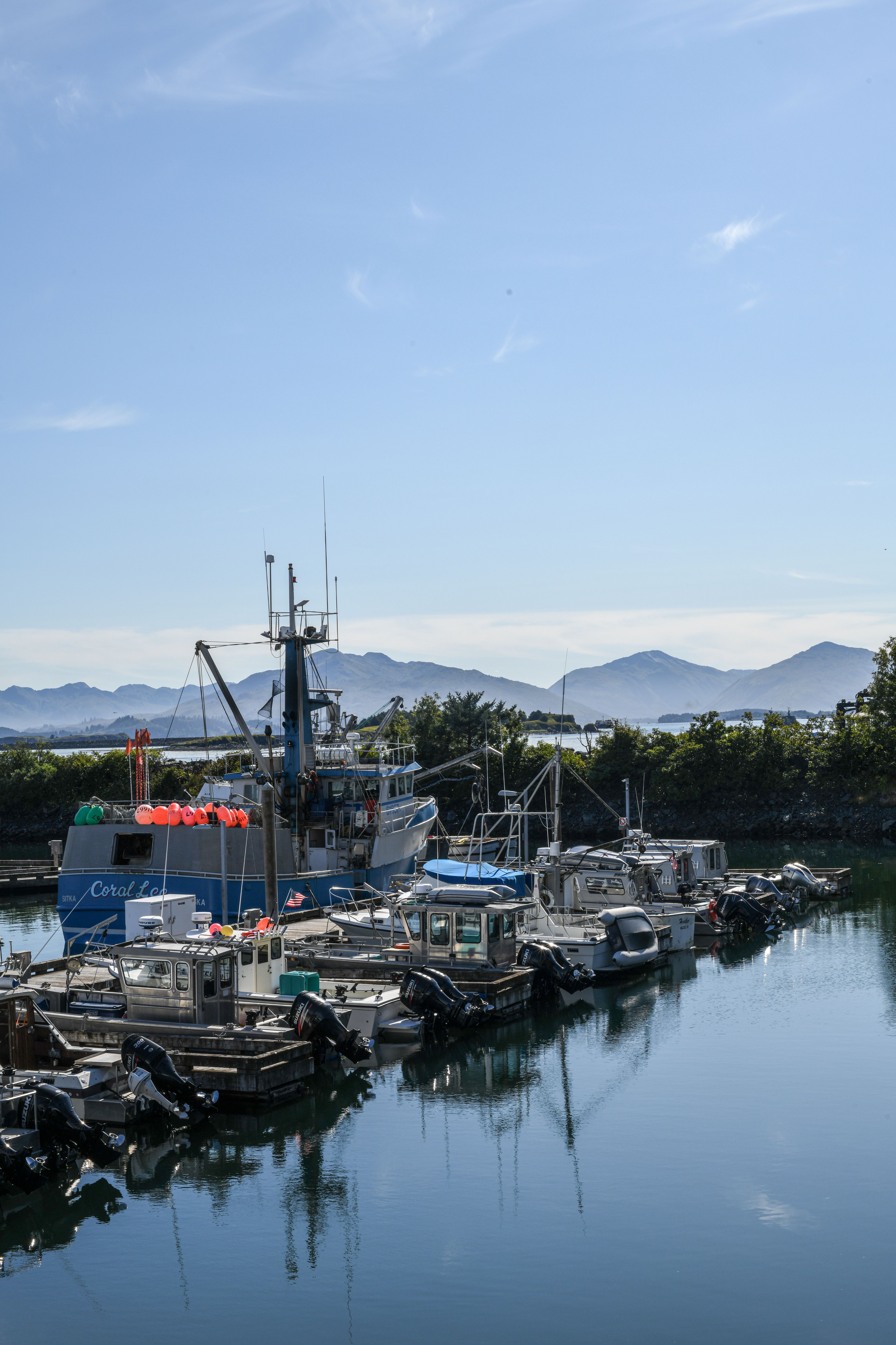 Alaska Gulf Coast fishing boats docked in Kodiak Harbor, Alaska