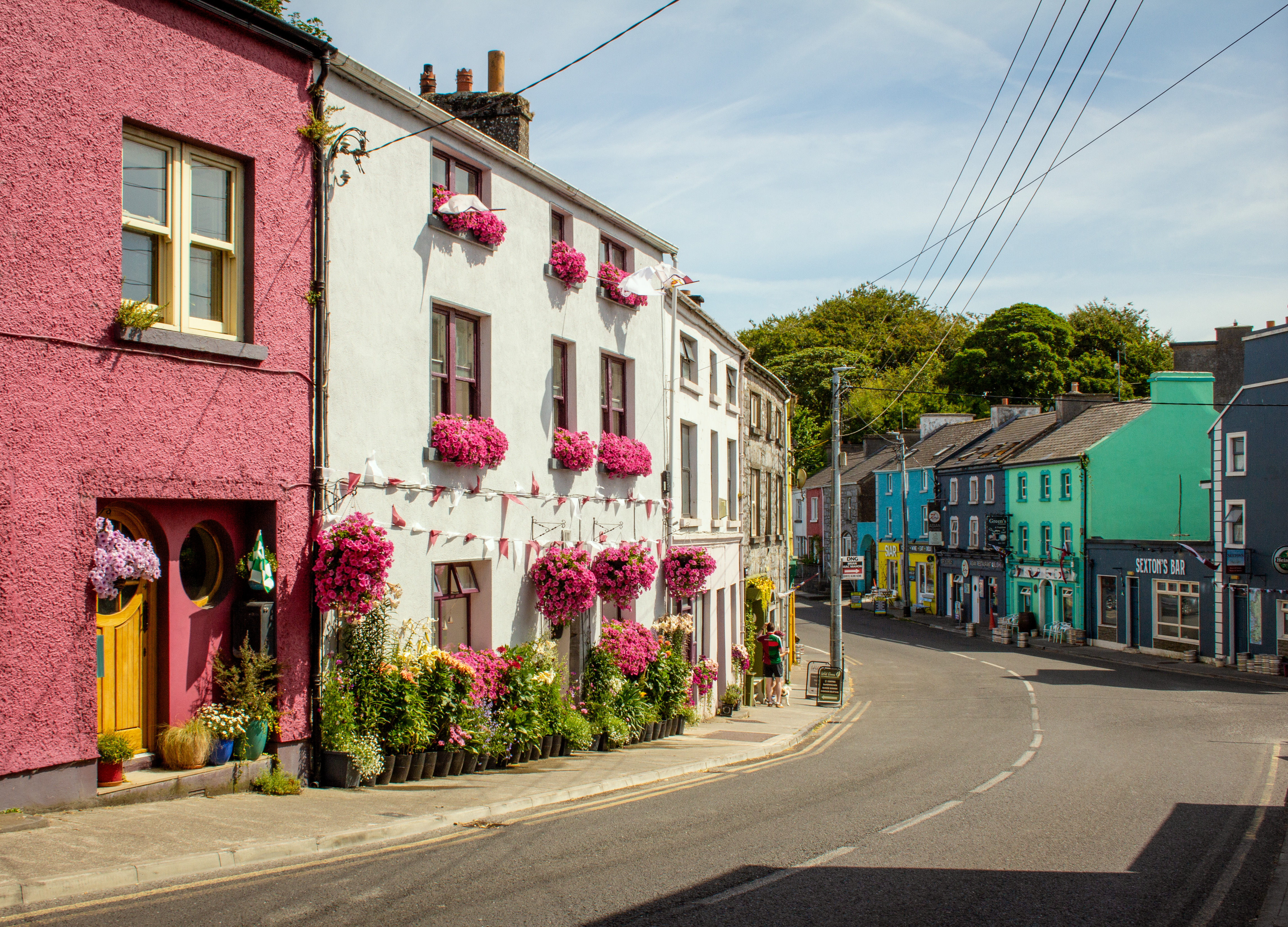 Charming view of vibrant colorful houses in Kinvara, County Galway, Ireland.