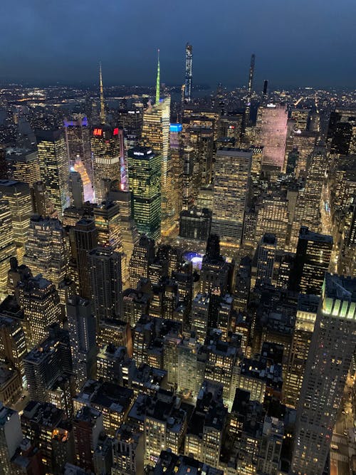 Aerial View Of City Buildings During Night Time