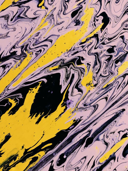 Yellow Black and Purple Abstract Painting