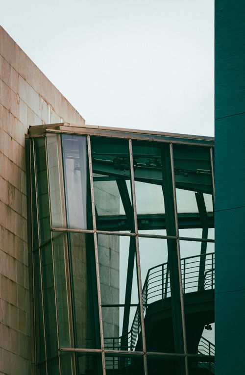 Free A detailed view of modern architectural design in Bilbao, featuring glass and metal elements. Stock Photo