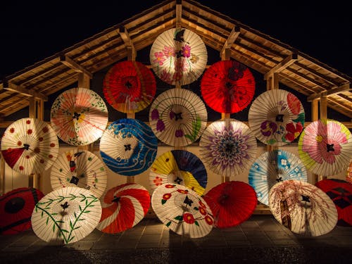 Free Red and White Umbrella during Night Time Stock Photo