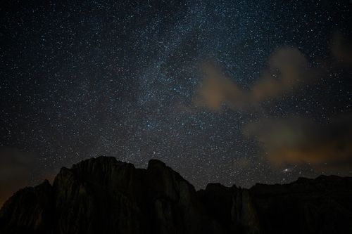Free A breathtaking view of a star-filled night sky over the rugged landscape of Isparta, Türkiye. Stock Photo