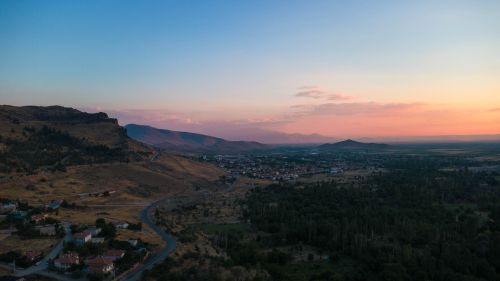 Free Breathtaking aerial view of Develi, Kayseri, Türkiye at sunset, highlighting picturesque landscapes. Stock Photo