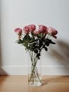 Pink Roses in Clear Glass Vase