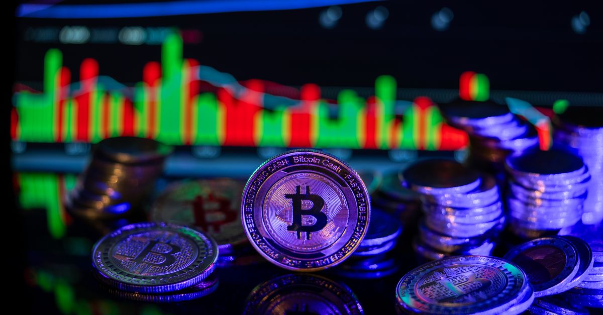 Abstract editorial data-visualization illustration in balanced, blue-toned tones representing the cryptocurrency and digital-asset market — crypto scenario analysis.