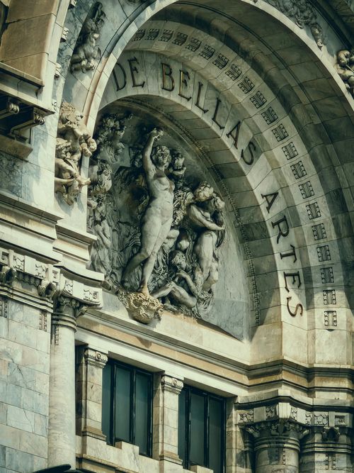 Free Close-up of architectural details at the iconic Palacio de Bellas Artes in Mexico City. Stock Photo