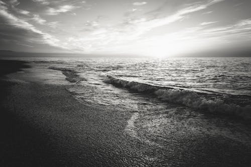 Grayscale Photo of Ocean