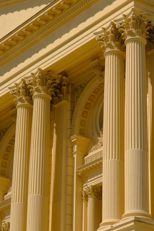 Free Close-up of a neoclassical building with Corinthian columns in São Paulo, Brazil. Stock Photo