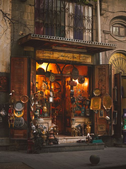 Free Vintage shopfront in Damascus, Syria displaying antiques and traditional items. Stock Photo