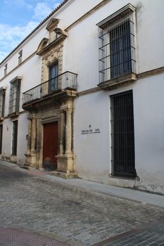 Charming historic building facade in El Puerto de Santa María, Andalucia, Spain.
