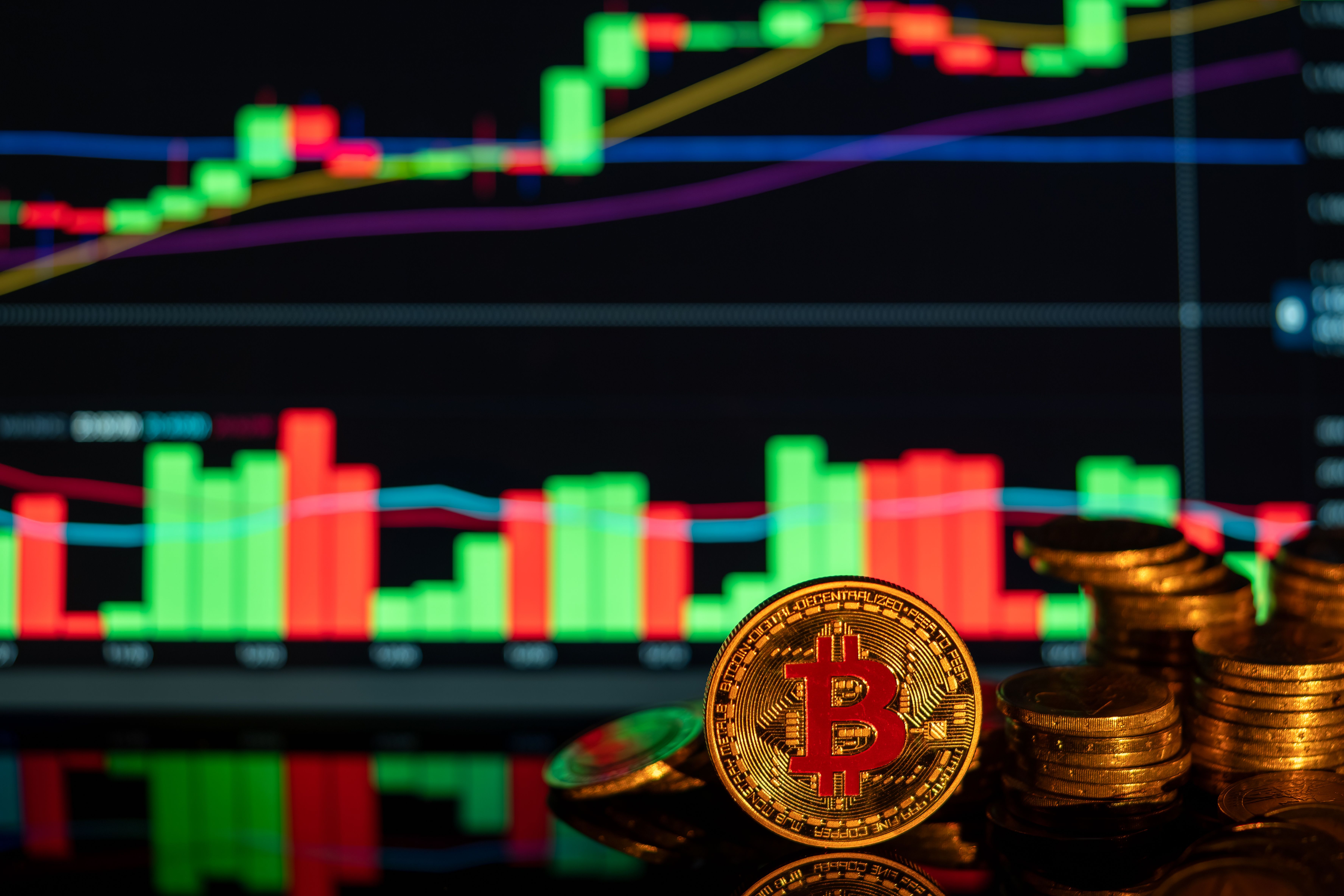 Abstract editorial data-visualization illustration in balanced, blue-toned tones representing RLUSD and the broader cryptocurrency market — crypto scenario analysis.