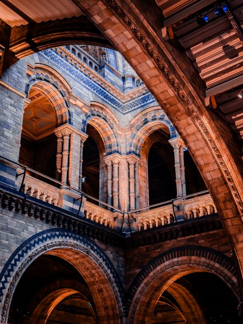 Free Close-up view of arched stone architecture in a historic building in England. Stock Photo