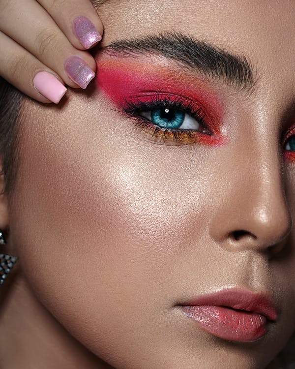 Free Close-up Photo of Woman with Pink Eyeshadow Stock Photo