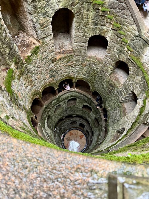 Free Looking into the mysterious Quinta da Regaleira Initiation Well in Sintra, Portugal. Stock Photo