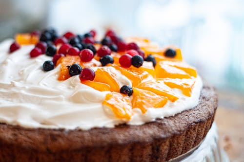 Free Cake with Cream and Fresh Fruits Stock Photo