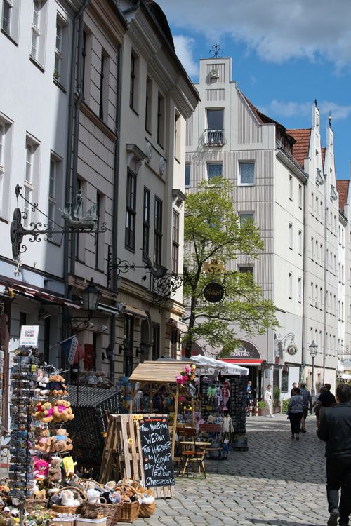 Free Explore Berlin's historic Nikolaiviertel with charming stalls and architecture. Stock Photo