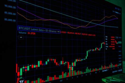 A close-up of Bitcoin trading graph showcasing market trends and data analysis.