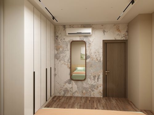 Free Stylish minimalist bedroom with modern decor and earthy tones. Stock Photo