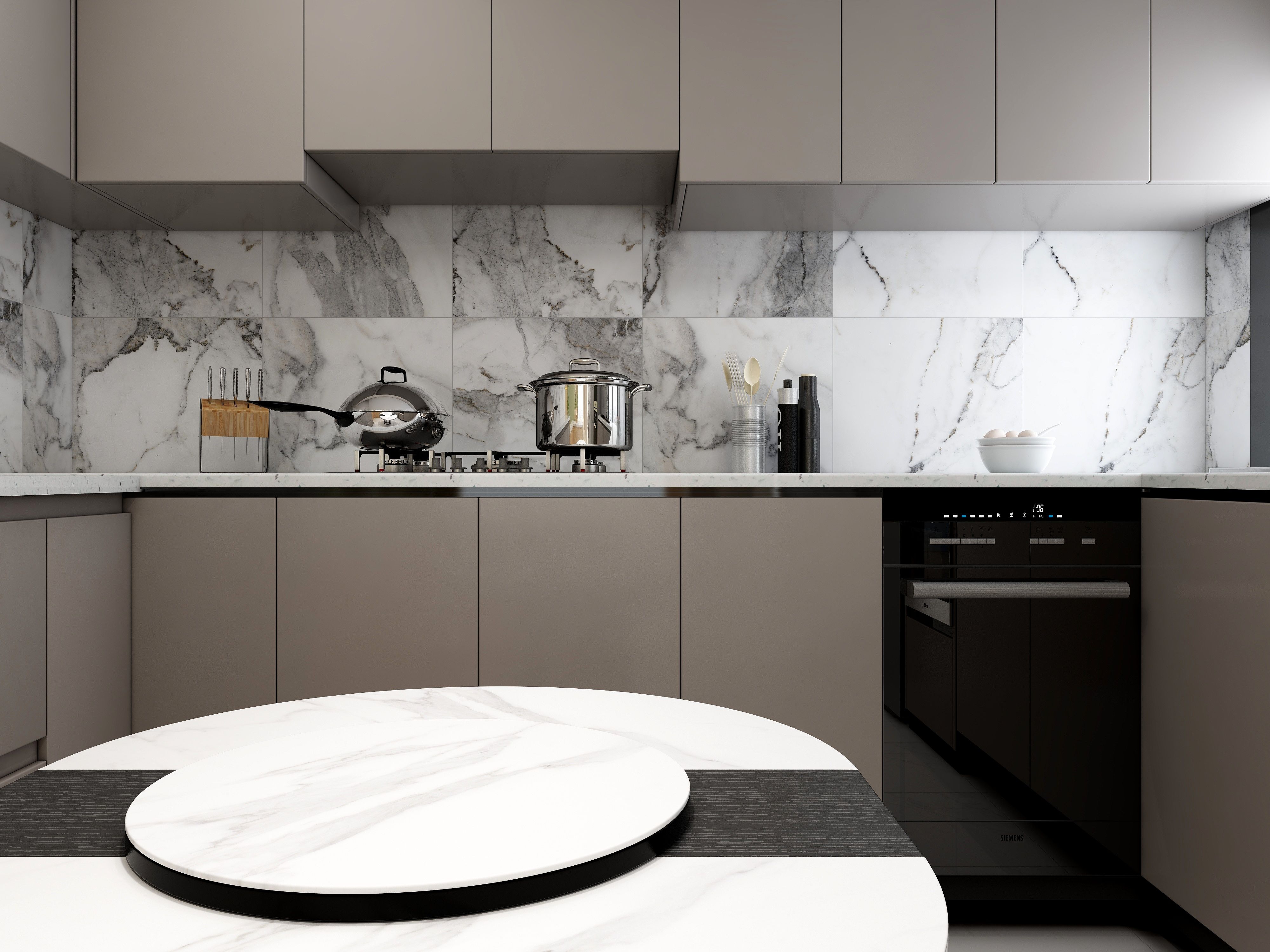 A sleek modern kitchen featuring minimalist design with marble surfaces and contemporary appliances. - Long Term Value and Maintenance