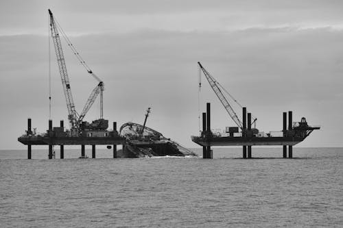 Free stock photo of container ship, cranes, half Stock Photo