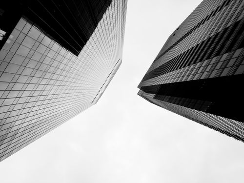Free Dramatic black and white view of Chicago skyscrapers shot from below, emphasizing modern architecture. Stock Photo