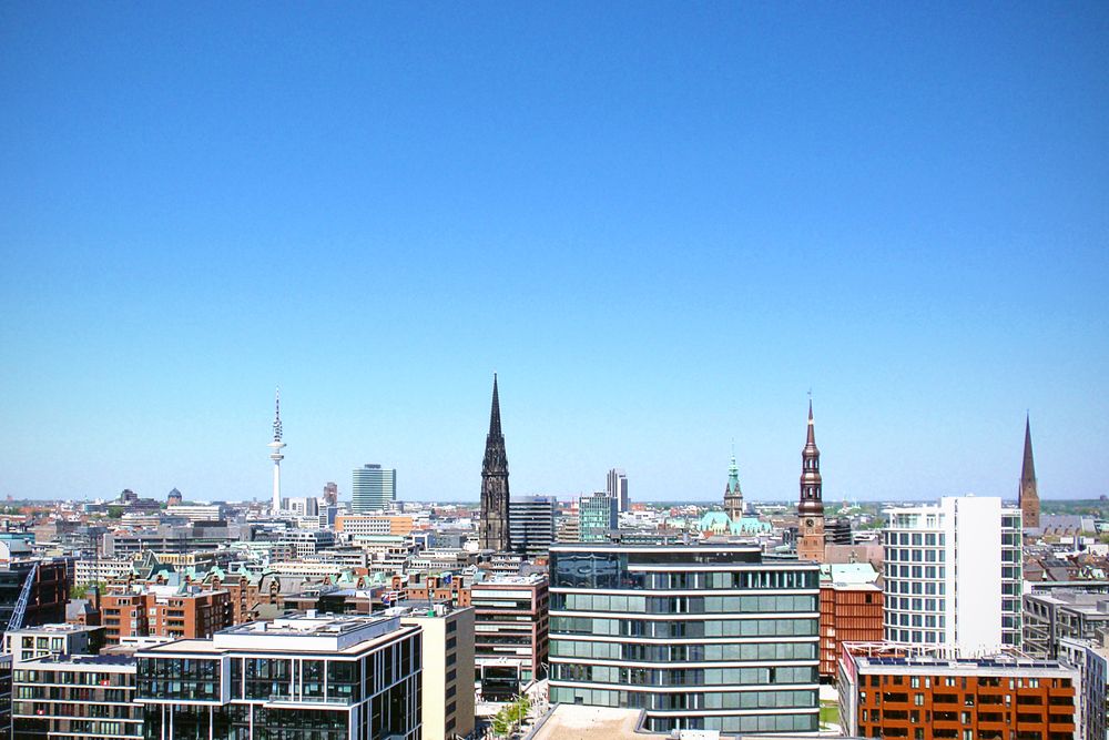Aerial view of a European city skyline