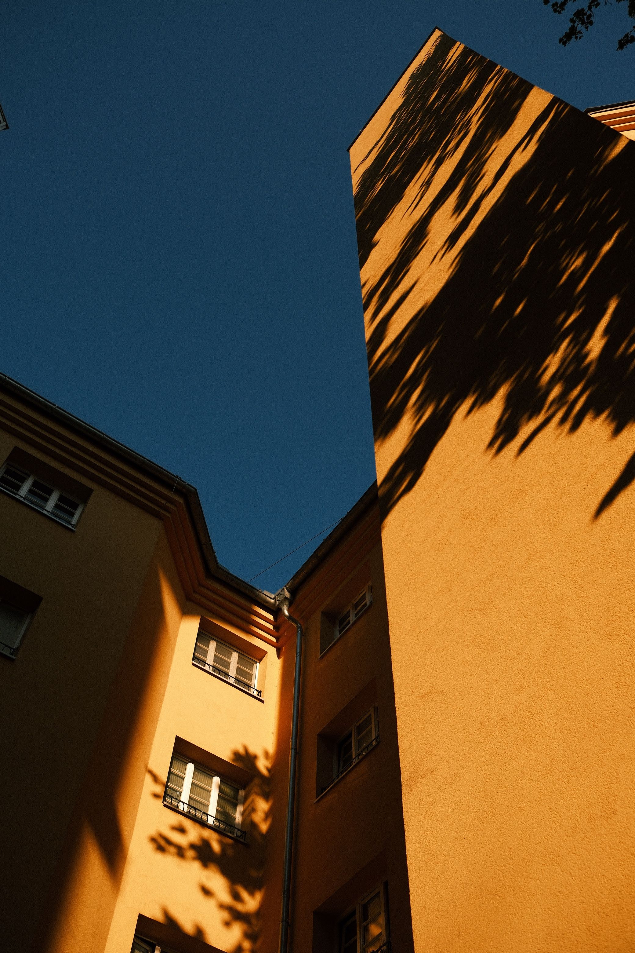 Artistic view of shadows on a building in Vienna, highlighting architectural details.